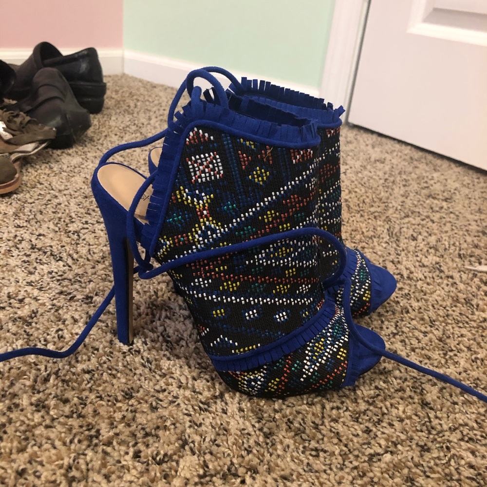 Blue Aztec high heels